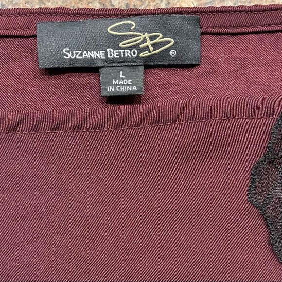 Suzanne Betro Burgundy Midi Skirt with Black Lace Trim Women’s Size Large - Picture 3 of 8